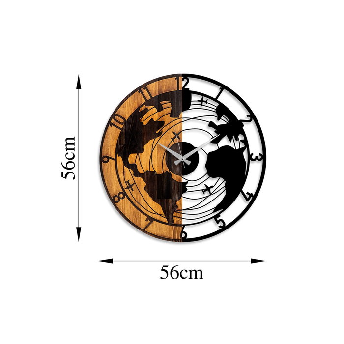 Wallity Reloj de pared World Map en Nogal y Negro